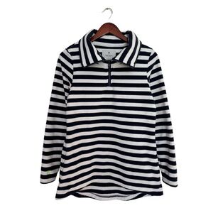 Dudley Stephens Tuckernuck Prospect Pullover Small Navy Blue Stripe Velo Fleece